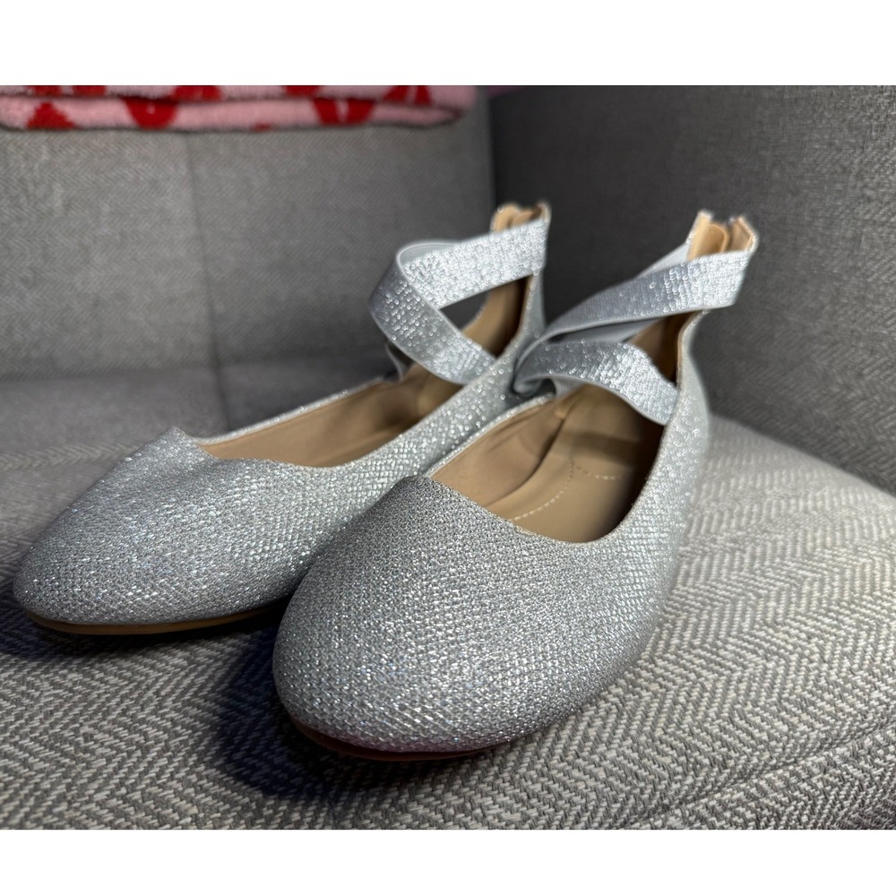 Dream Pairs Womens Silver Glitter Ballet Flats Ankle Strap Size 9